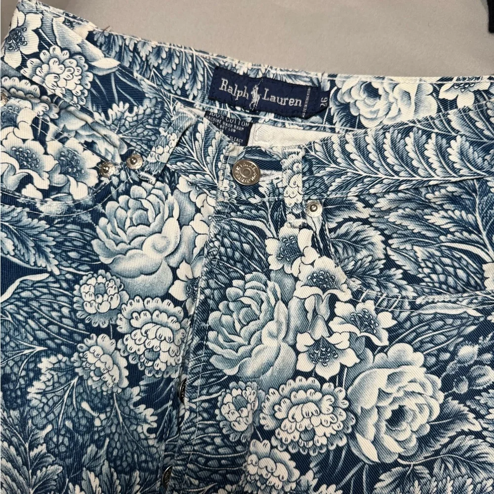 Vintage Ralph Lauren size 26 Floral Patterned Pants in Blue and White high rise - Picture 11 of 12